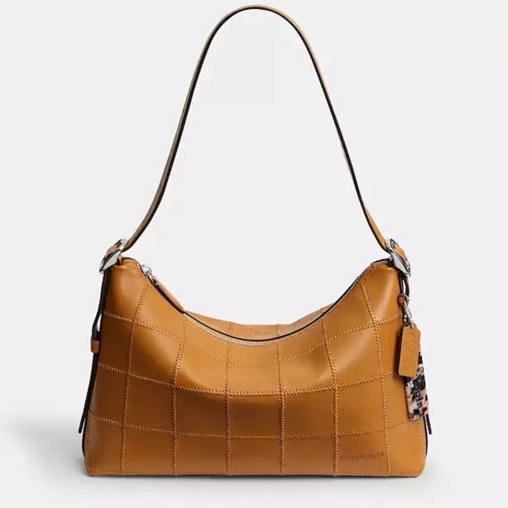 Alter/Ego Shoulder Bag In Checkerboard Upcrafted Leather- Caramel